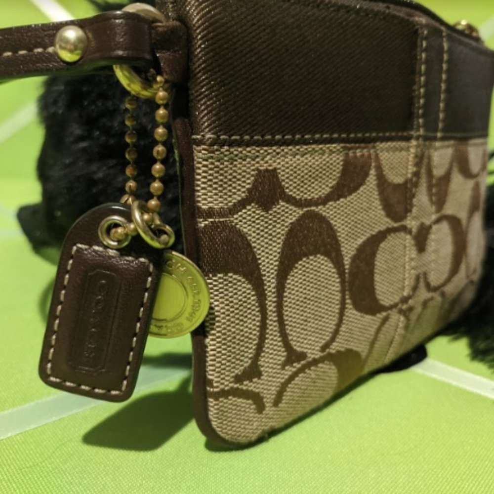 Coach Classic Mini Jacquard/Leather Wristlet